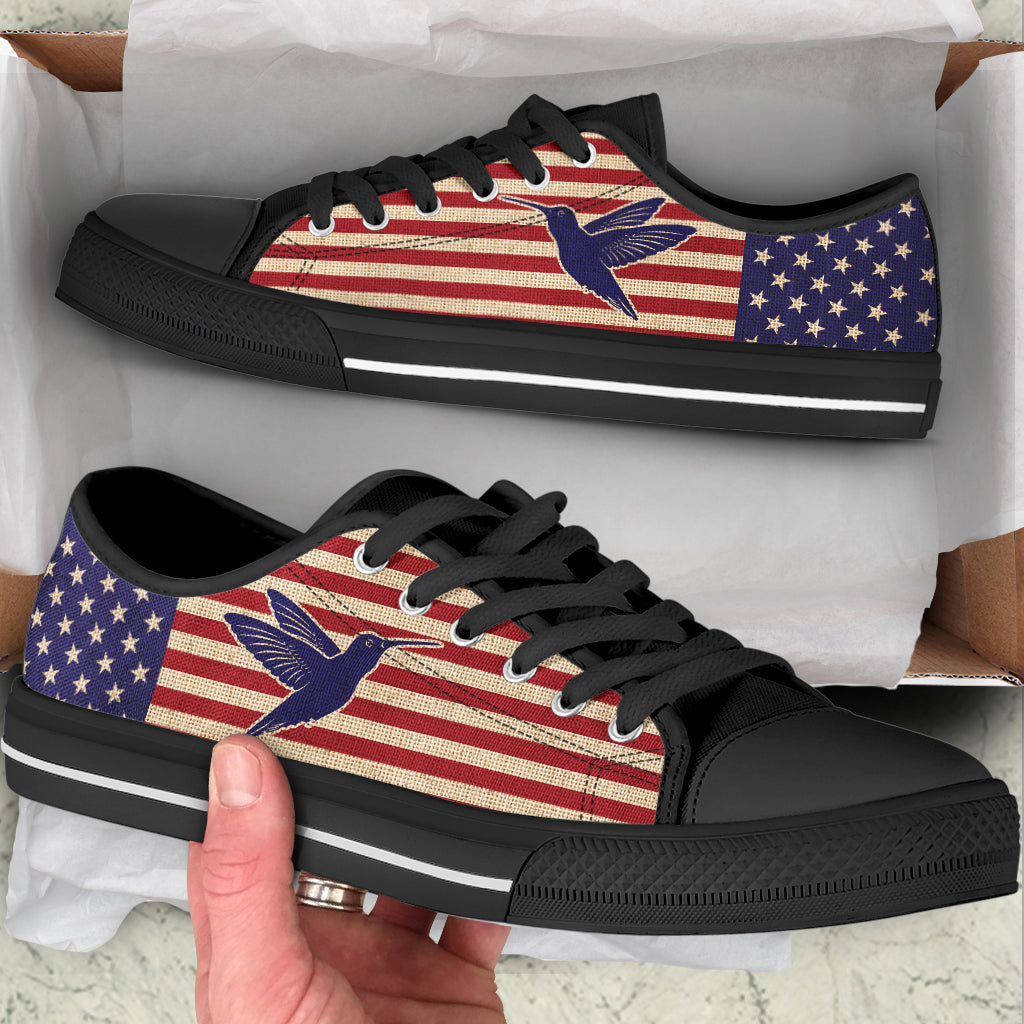 Hummingbird American Usa Flag Low Top Shoes Canvas Print Lowtop Fashionable Casual Shoes Gift For Adults