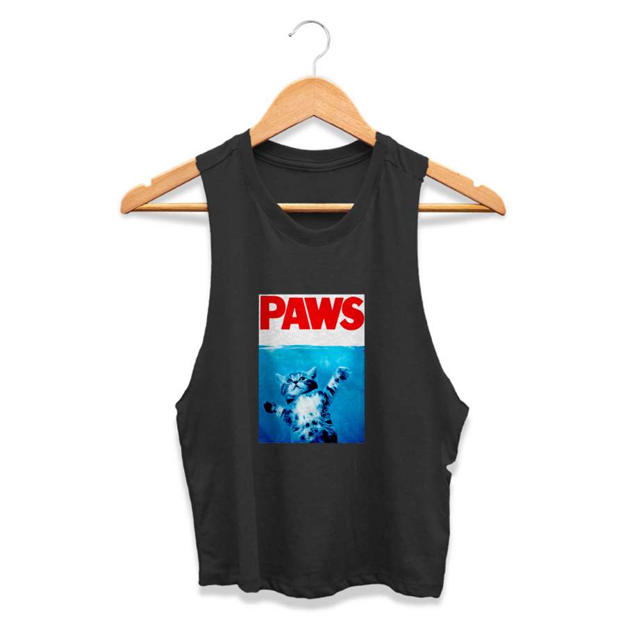 Paws Jaws Movie Kitten Kitty Funny Cute Cat Shark Gift For Him CPY Womans Crop Tanktop Tee