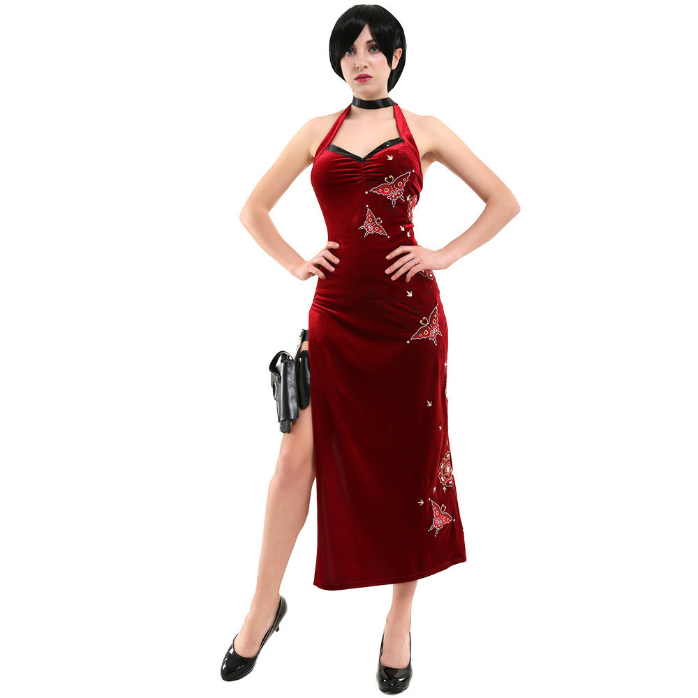 Ada Wong Cosplay Costume Embroidered Cheongsam Style Red Dress Women Halloween Cosplay Outfit S-XXXL alx