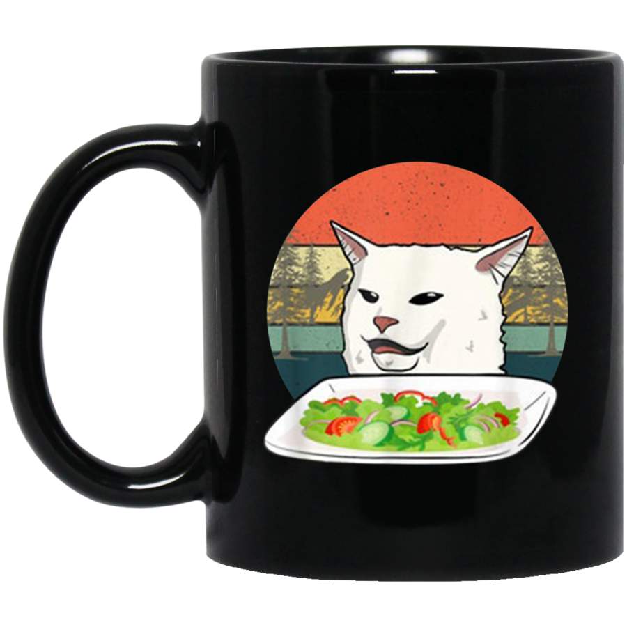 Cat Meme Woman Yelling At Table Dinner Ugly Christmas Gift Black Mug