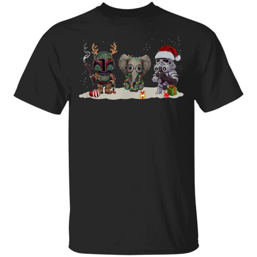 Boba Fett Elephant and Stormtrooper Santa Christmas Light shirts