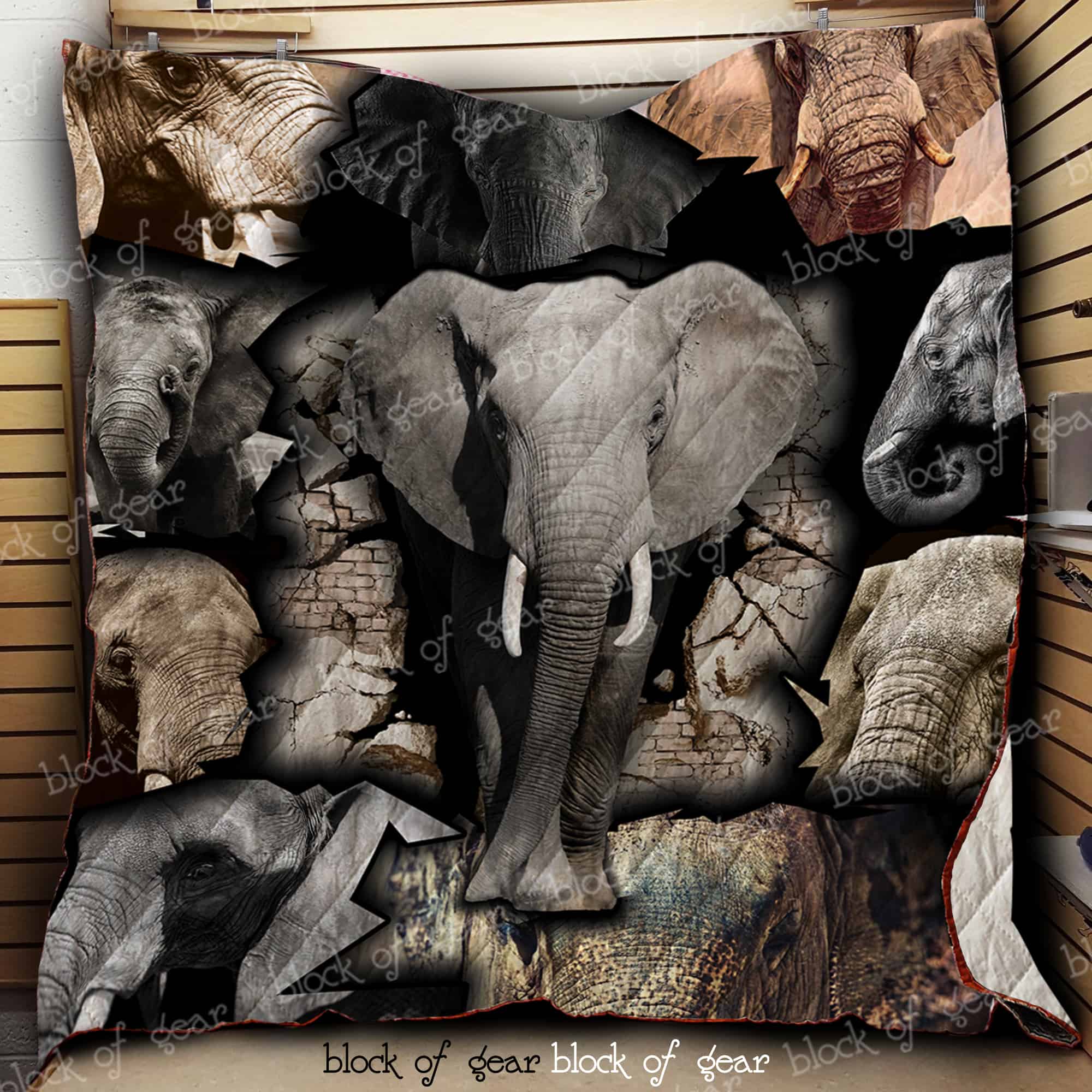 Many Elephant In The Dark  Quilt Blanket