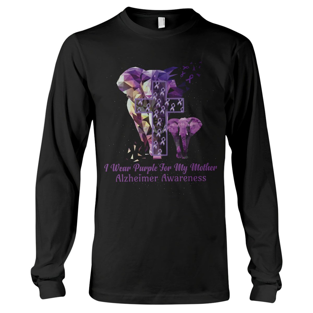 I Wear Purple For My Mother Alzheimer Awareness, Elephant Awareness Ribbon Long Sleeve T-Shirt