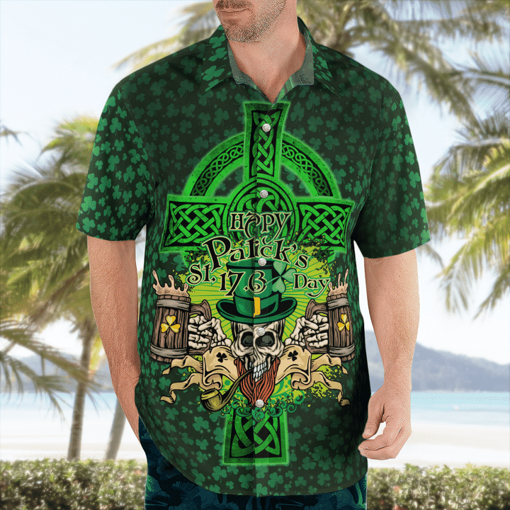 Happy St. Patrick’S Day Cool Skull And Beer Hawaii Shirt – Gift For Irish