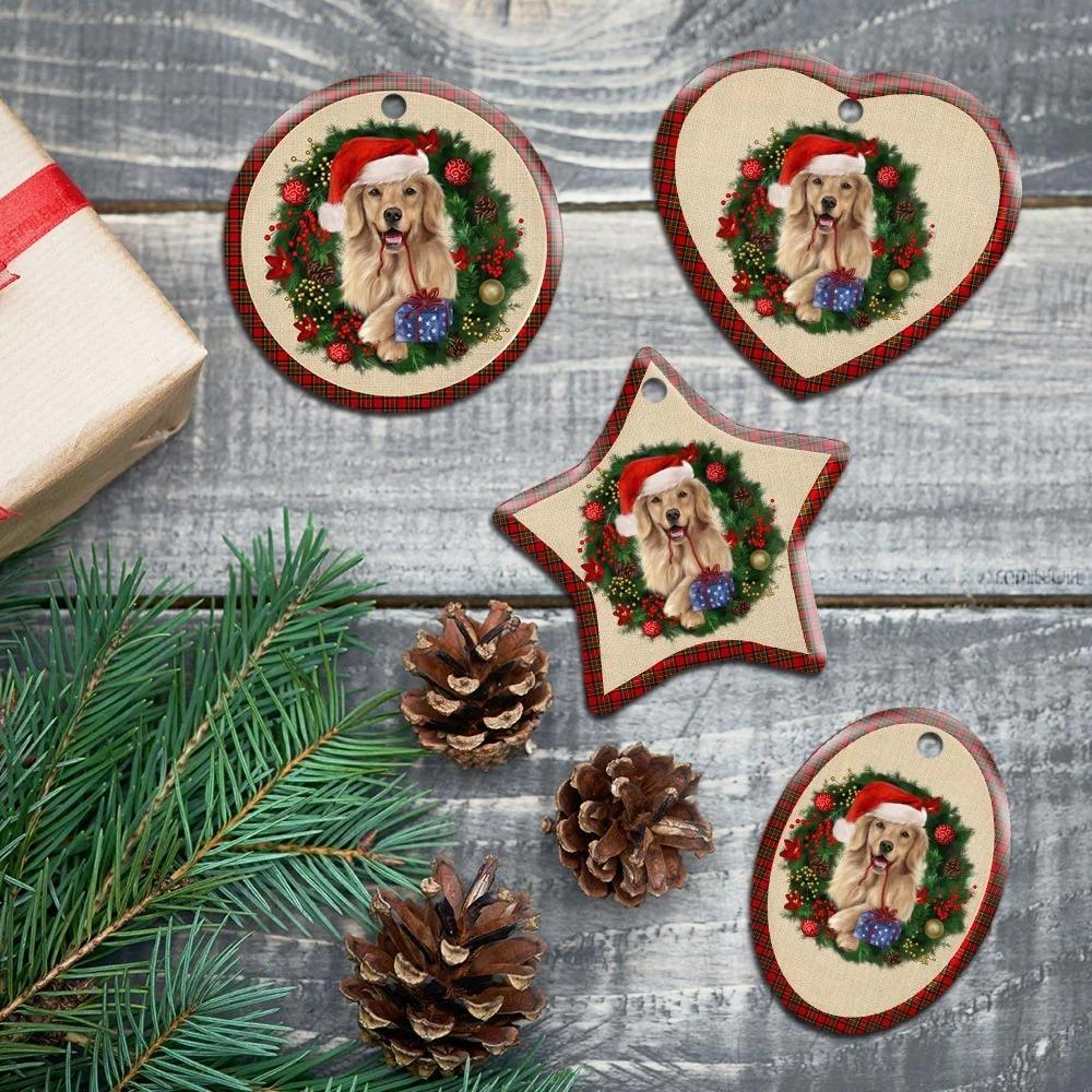 Merry Christmas Golden Retriever Ceramic Ornament Christmas Home Decor