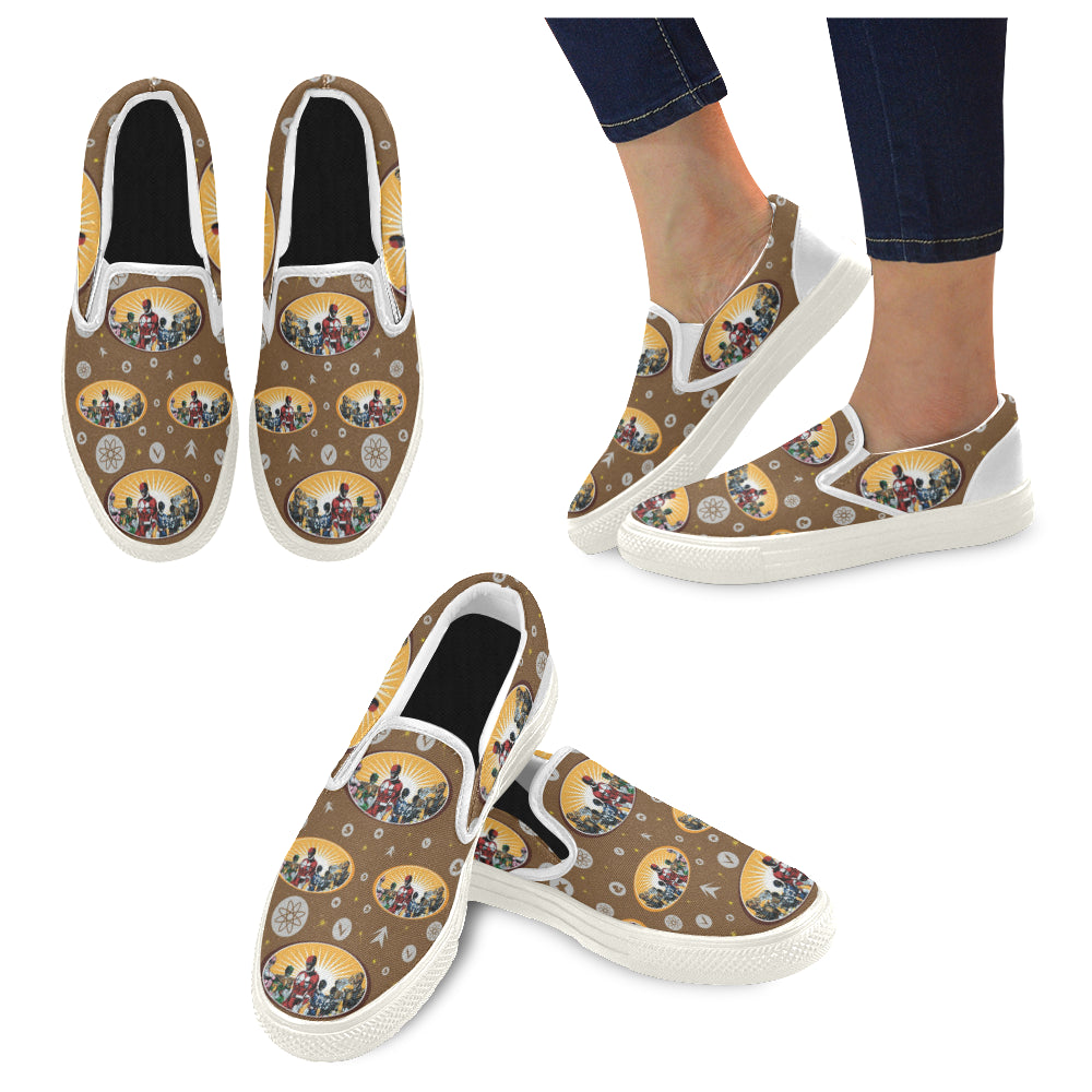 Power Ranger Pattern White Women’s Slip-on Canvas Shoes