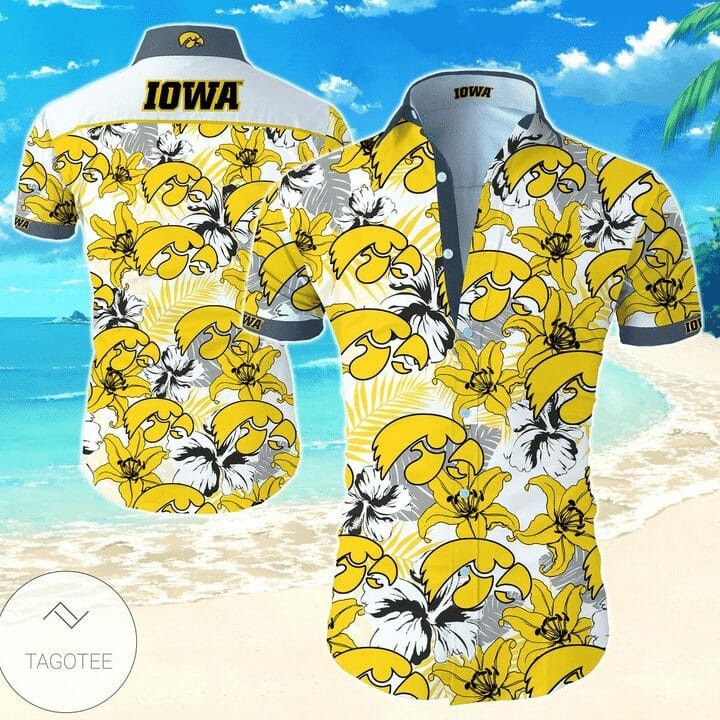 NCAA Iowa Hawkeyes Gold Flowers Hawaiian Shirt