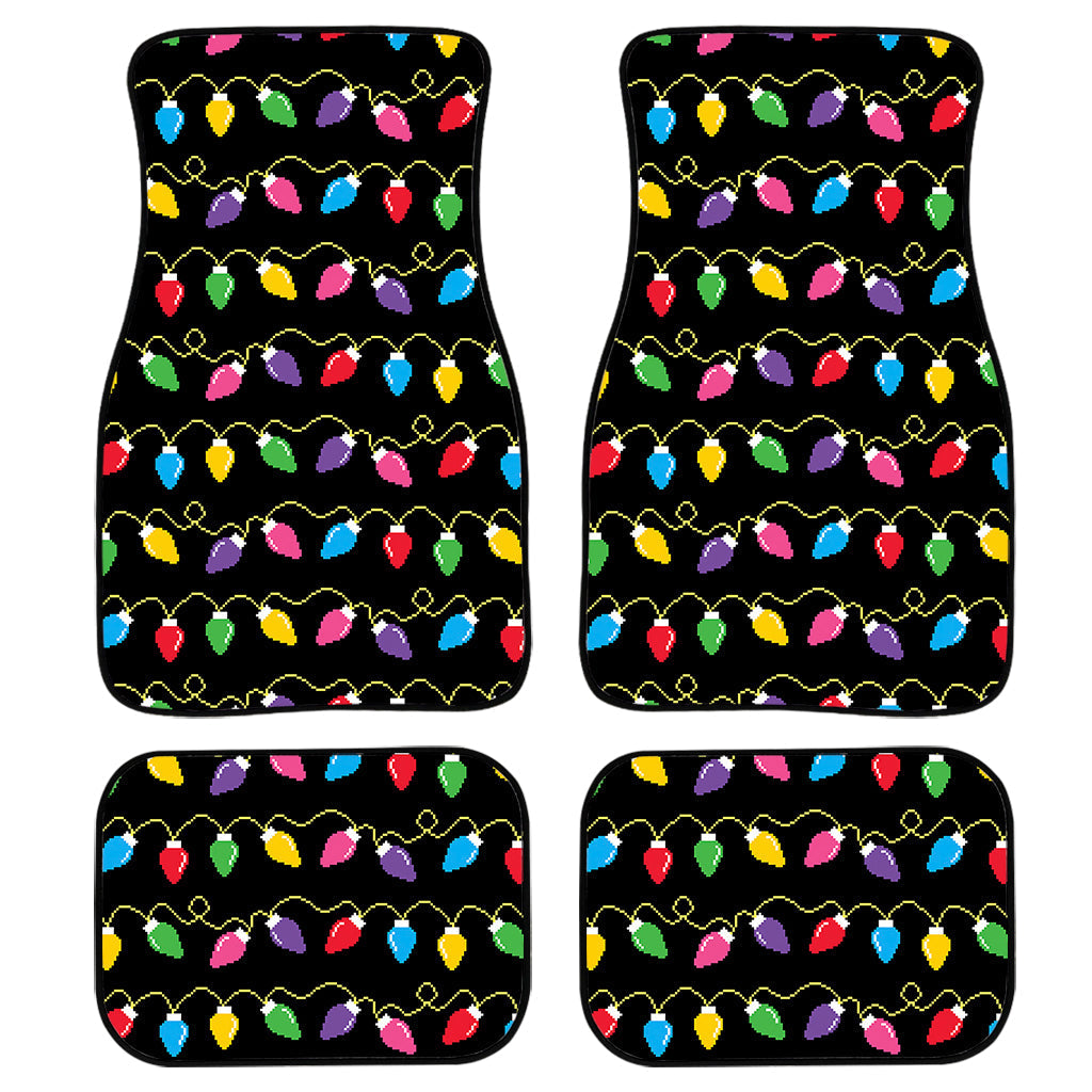 Pixel Christmas Lights Print Front And Back Car Floor Mats, Front Car Mat