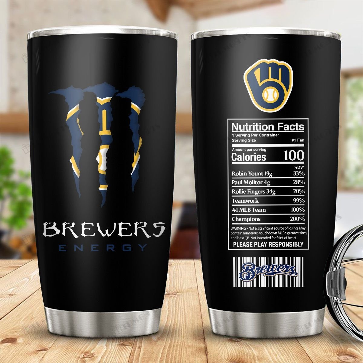 Buy Milwaukee Brewers American Baseball Team Monster Energy Nutrition Facts Stainless Steel Tumbler