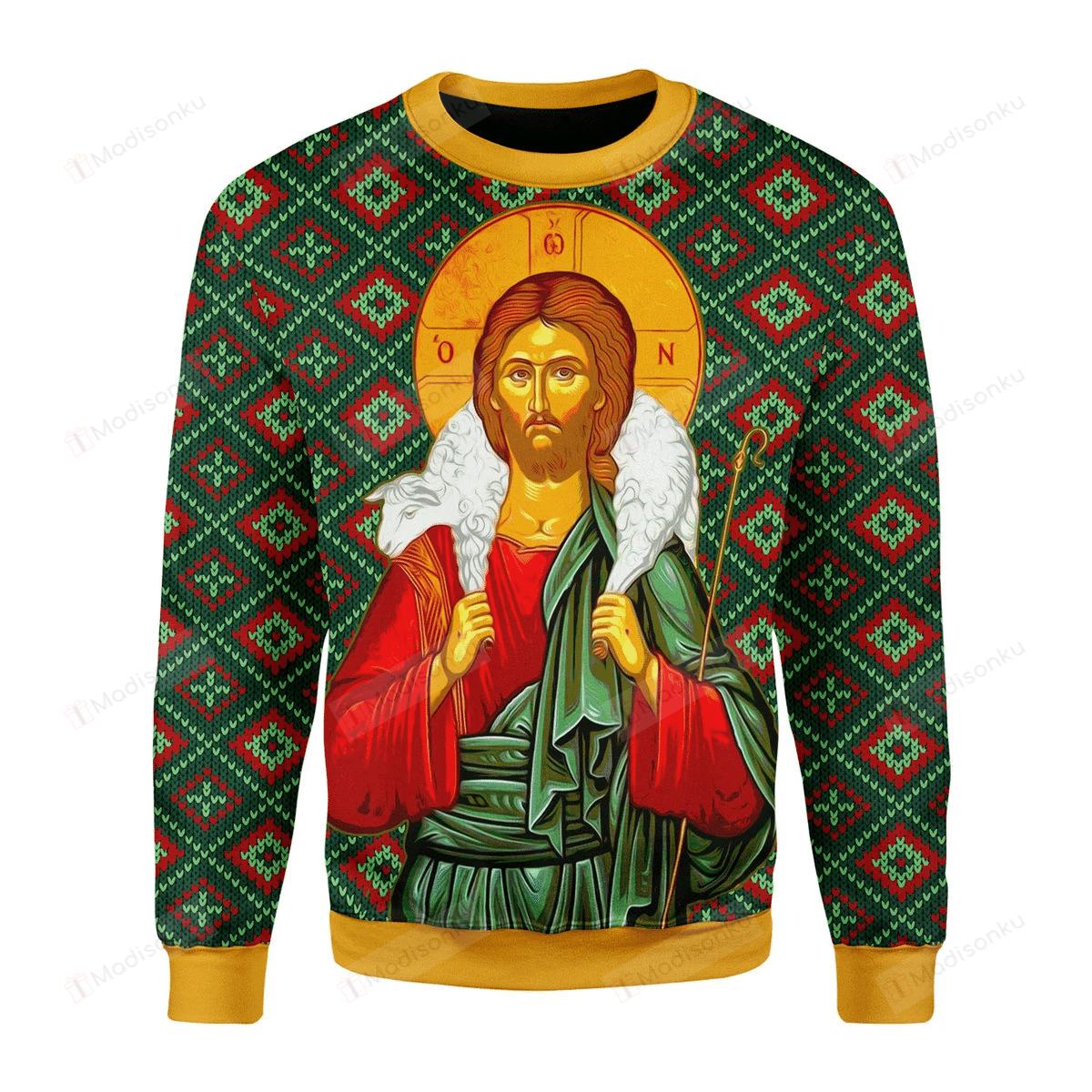 Gearhomies Christmas Unisex Orthodox Jesus Christ Ugly Christmas Sweater, All Over Print Sweatshirt T-Shirt