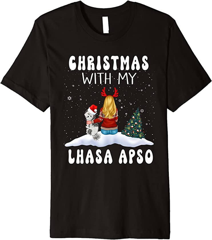 Christmas With My Lhasa Apso Dog Puppy Funny Xmas Premium T-Shirt