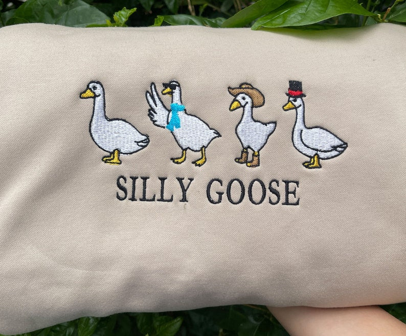 Silly Goose Embroidered Sweatshirt 2D Crewneck Sweatshirt All Over Print Sweatshirt For Women Sweatshirt For Men Sws3161