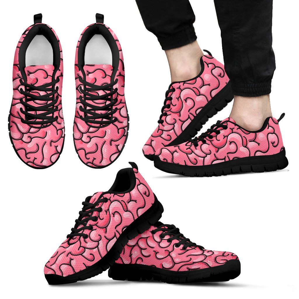 Zombie Brain Halloween Pattern Print Black Sneaker Shoes For Men Women