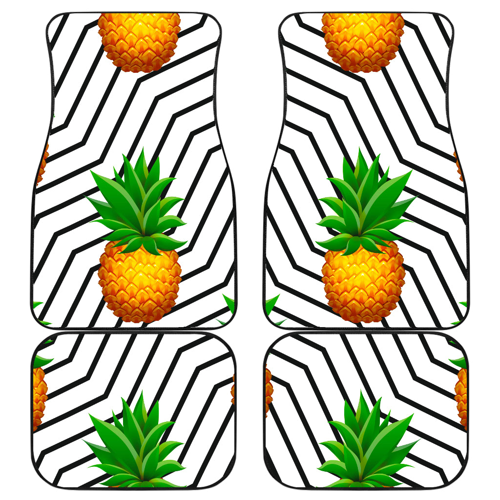 Black Geometric Pineapple Pattern Print Front And Back Car Floor Mats, Front Car Mat