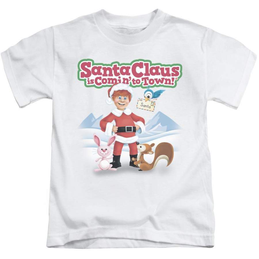 Santa Claus Is Comin to Town Animal Friends Kid’s T-Shirt (Ages 4-7)