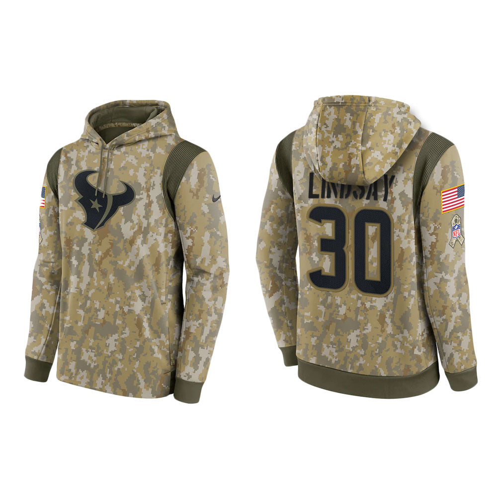 Phillip Lindsay Houston Texans Camo 2021 Salute To Service Veterans Day Therma Pullover Hoodie