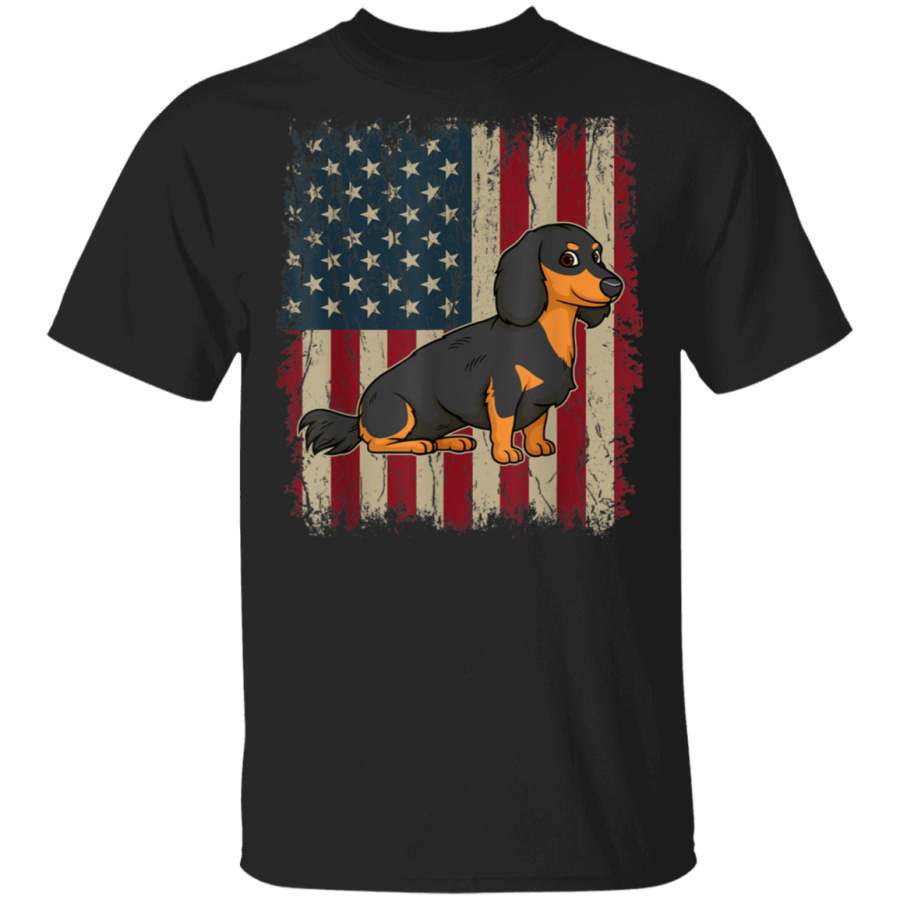 Vintage USA Flag Dachshund Dog Gift Fathers Day 4th Of July TShirt