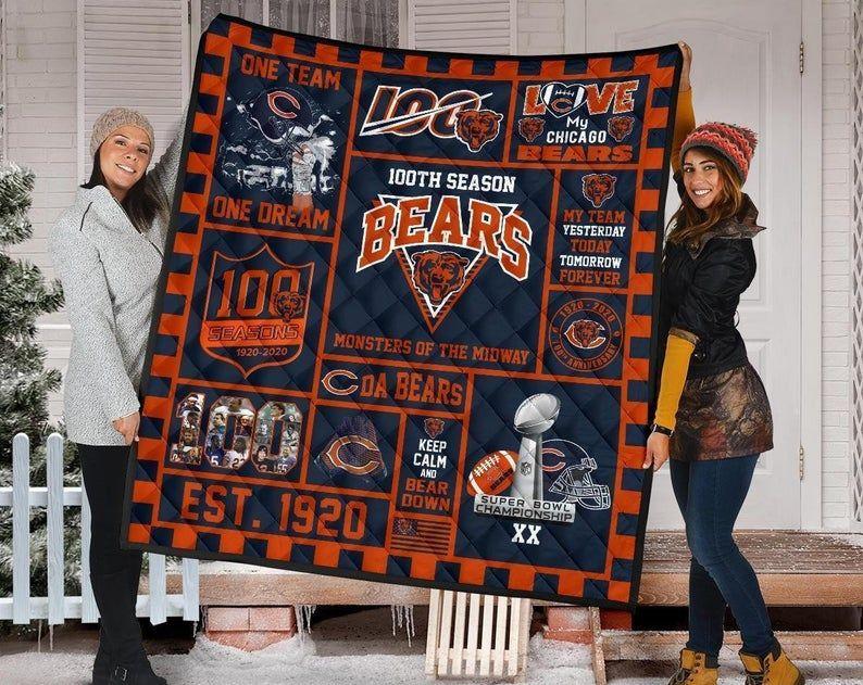 100Th Chicago Bears Anniversary Fan Gift For Mother’S Day Home Decor Fleece Quilt Blanket Personalized Customized Home Bedroom Decor Gift