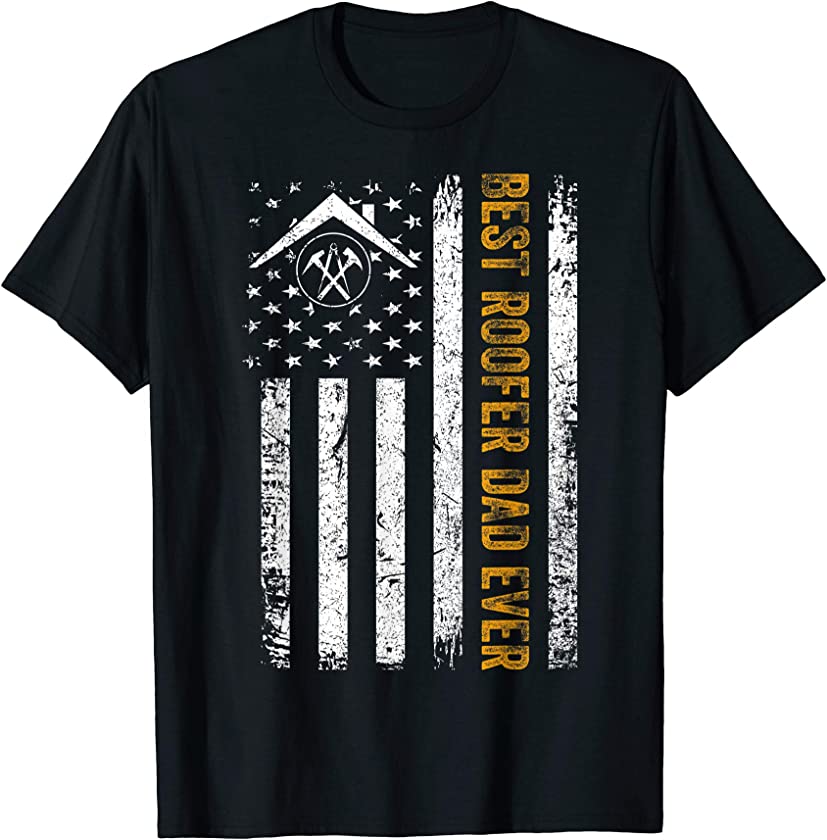 Vintage USA Best Roofer Dad Ever American Flag Father’s Day T-Shirt