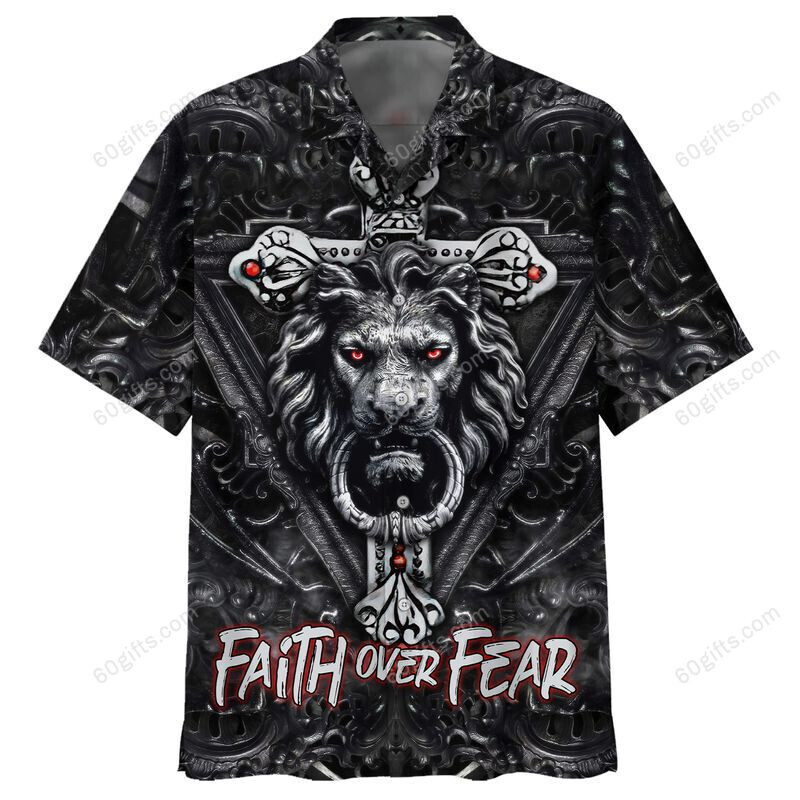 3D Jesus Hawaiian Shirt, Hoodie, Zip Hoodie, Hoodie Dress, Sweatshirt Faith Over Fear Lion Cross Christian All Over Print