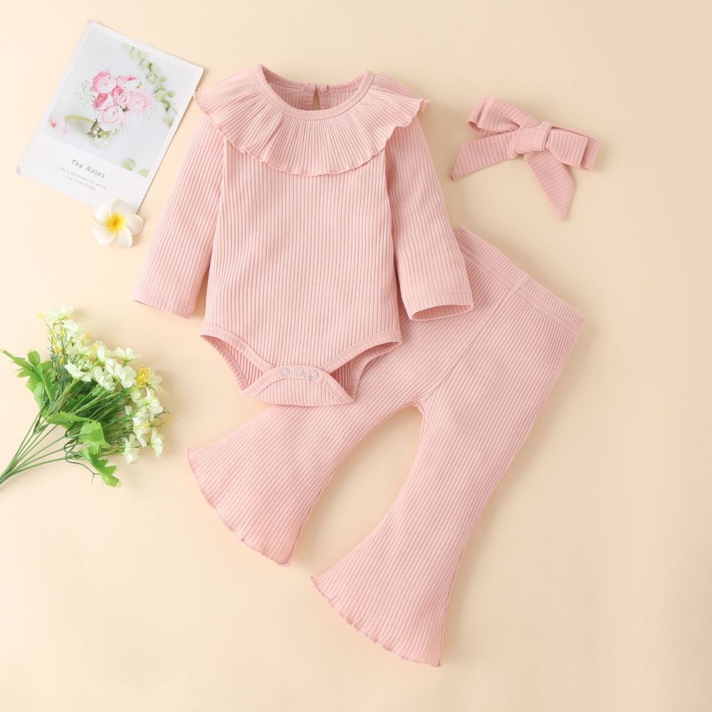 Spring Autumn Baby Girls Clothing Set Fall Newborn Infant Clothes Romper+Pants+Headband Fashion 3Pcs Clothing Outfits for 0-24M alx