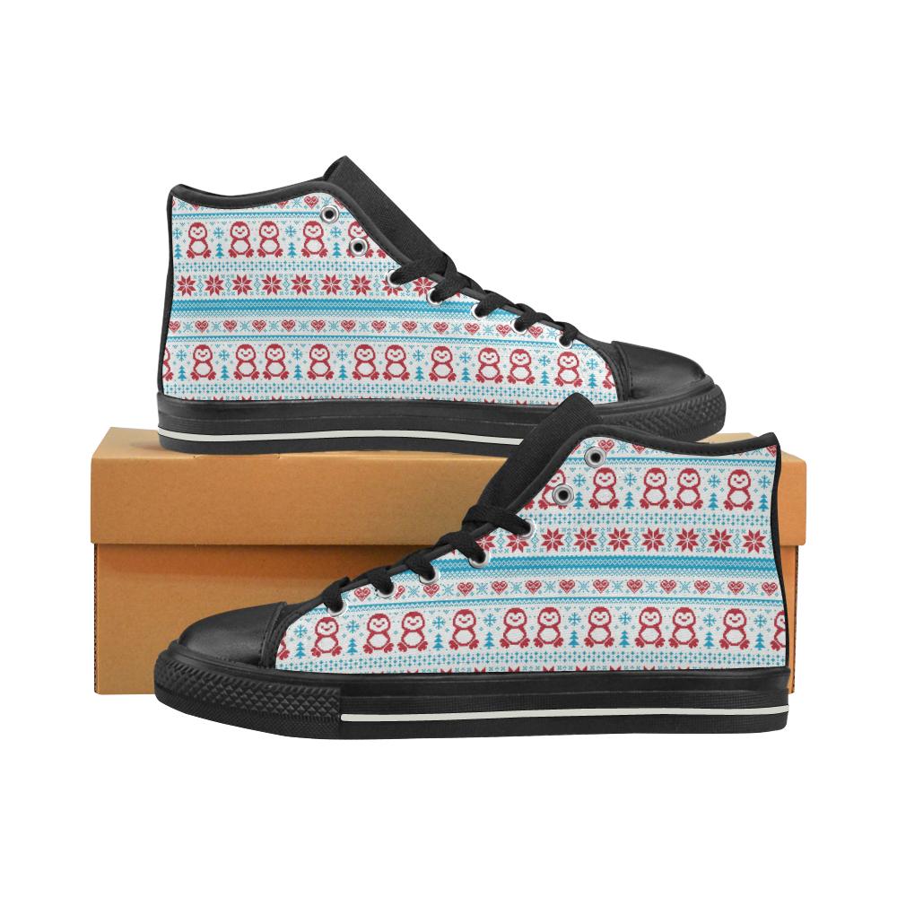 Penguin Sweater Printed Pattern Women’s High Top Shoes Black