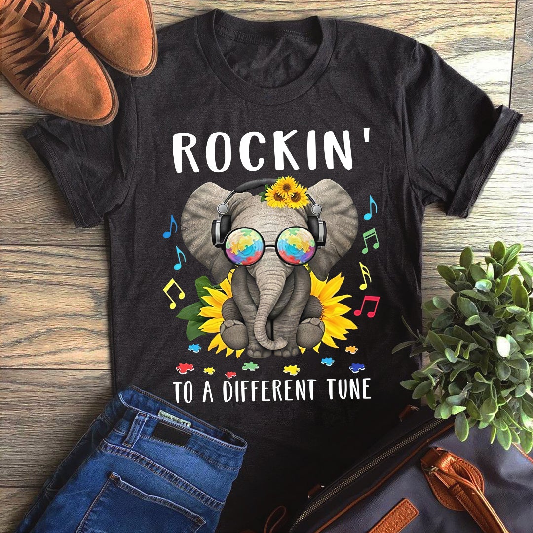 Autism Elephant Rockin’ To A Different Te Graphic Unisex T Shirt, Sweatshirt, Hoodie Size S – 5XL