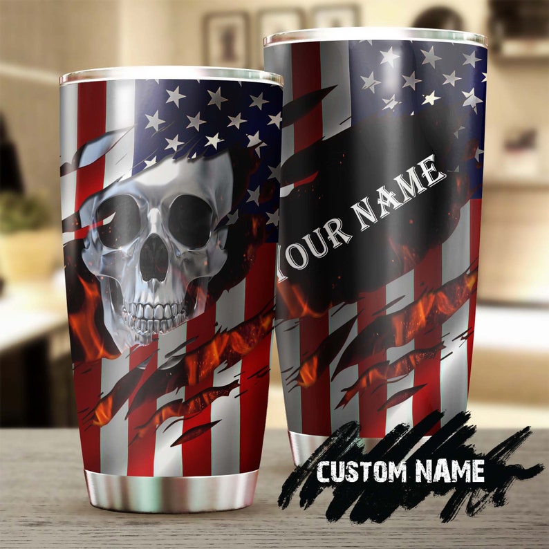 American Flag Skull Personalized Fancy Unique Tumbler-Skull Tumbler-Skull Birthday Gift Christmas Gift For Her For Him