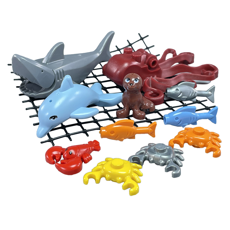 MOC Creative Series A Net Of Fish Animal Marine Life Shark Squid Crab Building Blocks Educational Toys Kids Gift Creatives Model alx