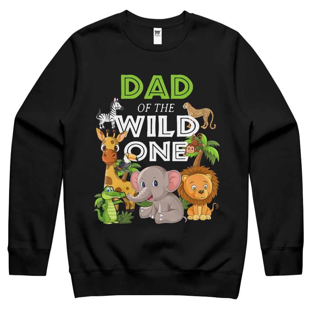 Dad Of The Wild One Zoo Birthday Safari Jungle Animal Crewneck Sweatshirt