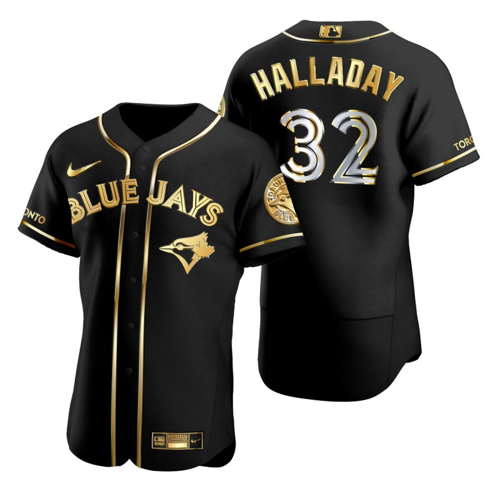 Toronto Blue Jays #32 Roy Halladay MLB Golden Brandedition Black Jersey Gift For Blue Jays Fans