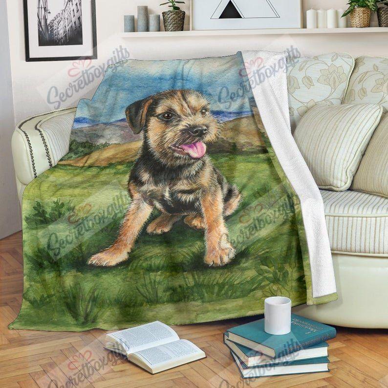 Silli Border Terrier Puppy Dog In The Field Gs-Cl-Kc2306 Fleece Blanket