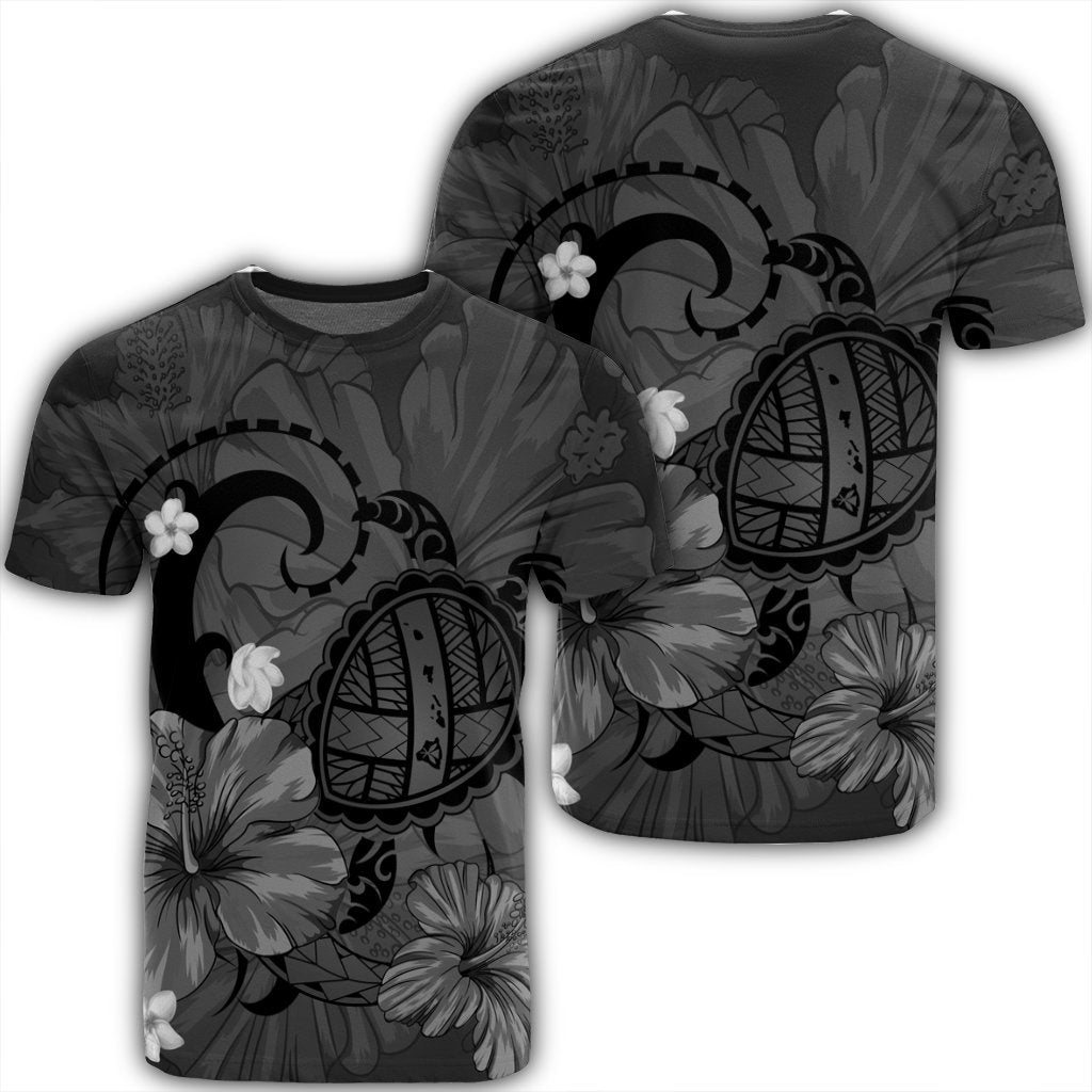 Hawaii Map Big Turtle Hibiscus Plumeria Tribal Polynesian Gray Ah Ha78801