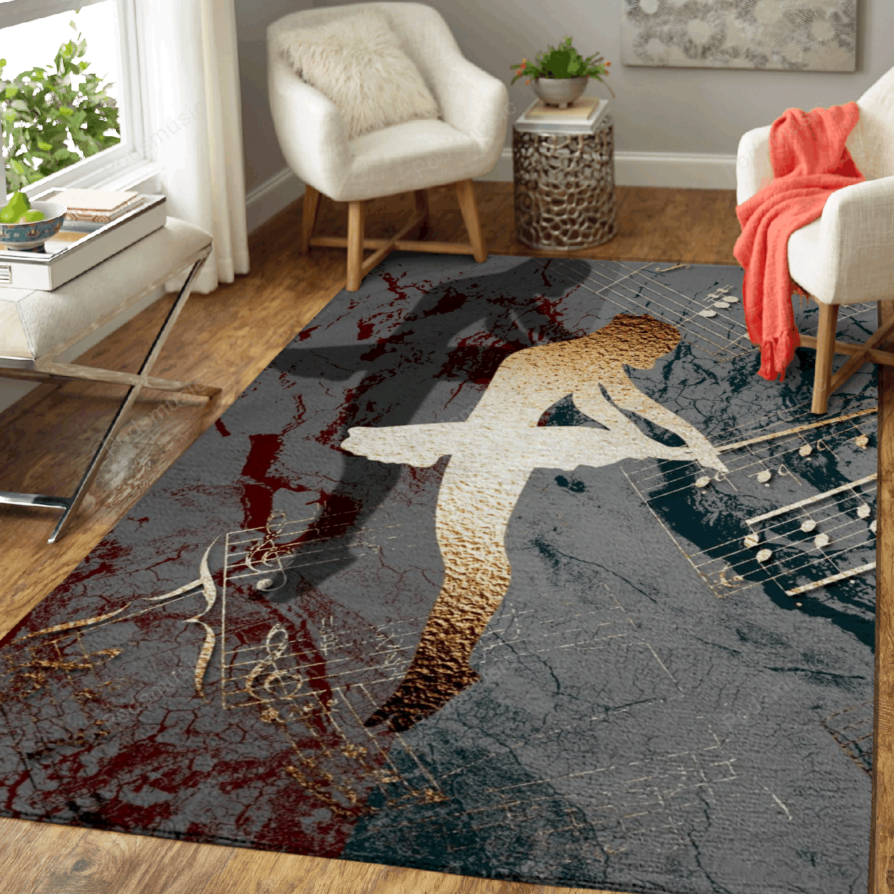 Gold 3D Ballerina Music 4 – Misc Art For Fans Area Rug Carpet
