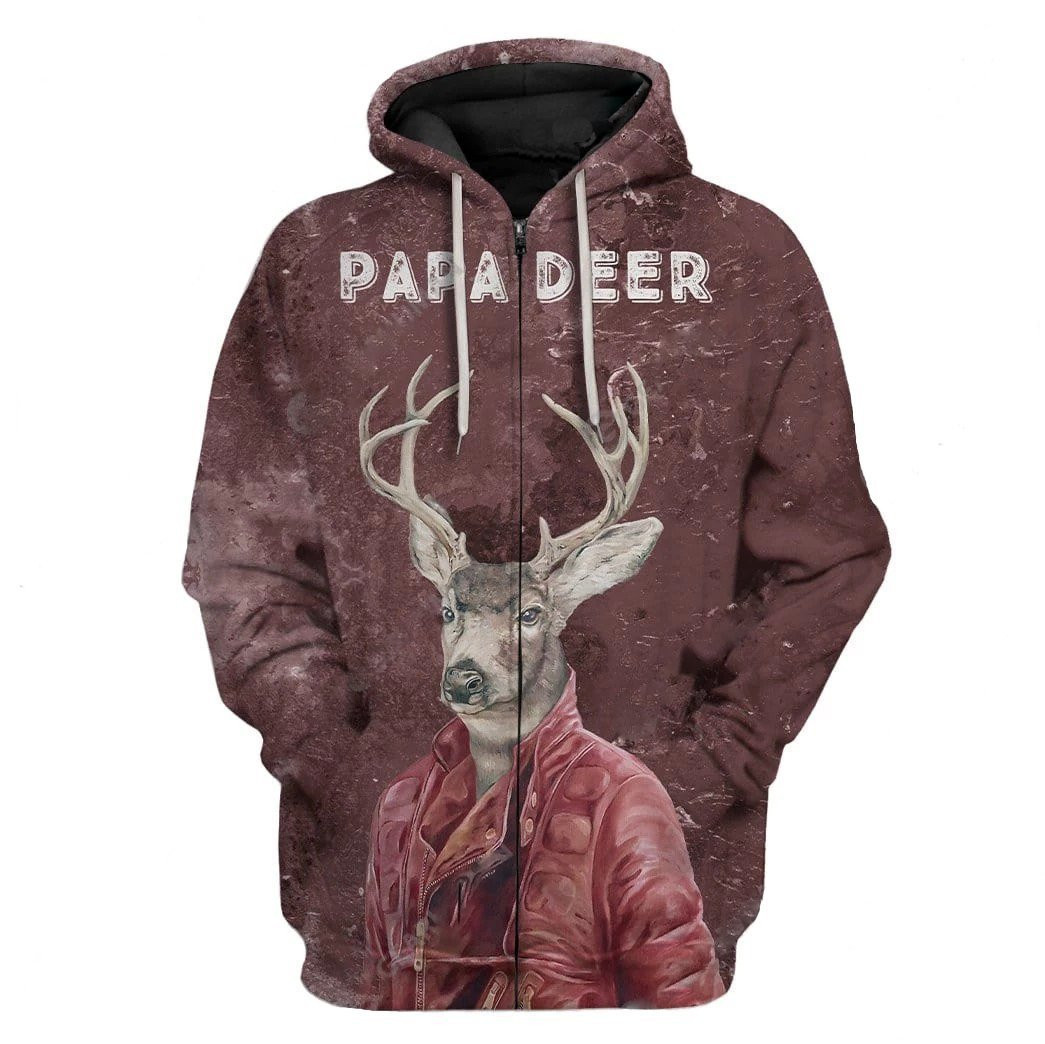 Papa Deer Red Color Cool All Over Print-Zip Up Hoodie