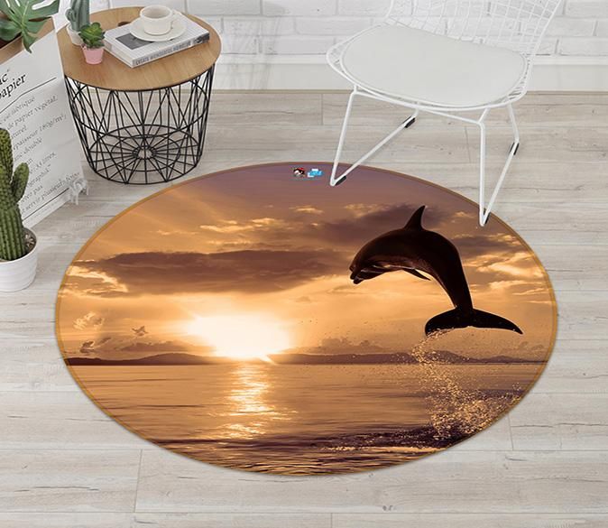 3d Beach Jump 066 Round Rug Home Decor