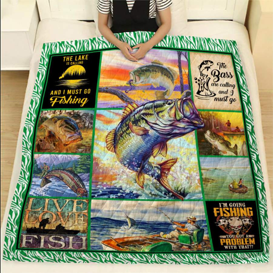 Wozoro Quilt Blanket Fishing The Bass Are Calling Twin Queen King Size