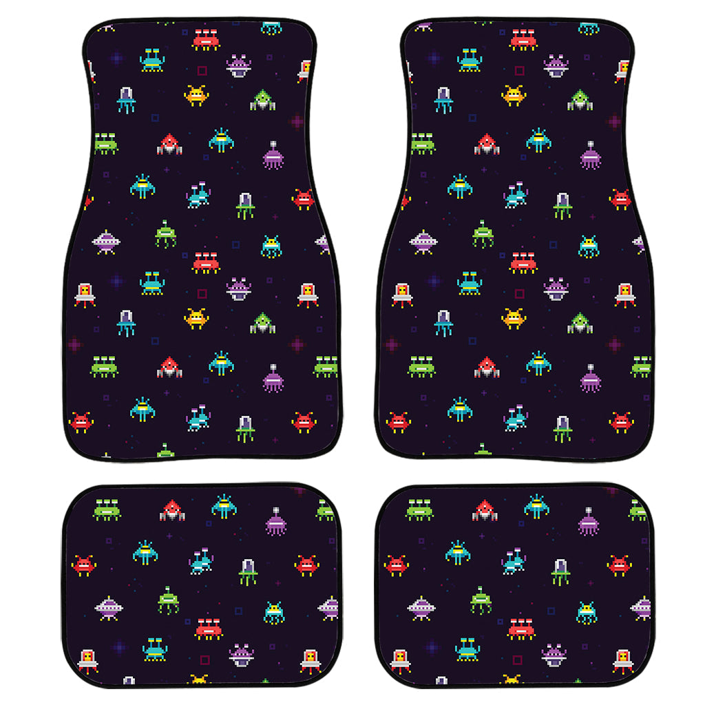 Pixel Ufo Aliens Pattern Print Front And Back Car Floor Mats, Front Car Mat