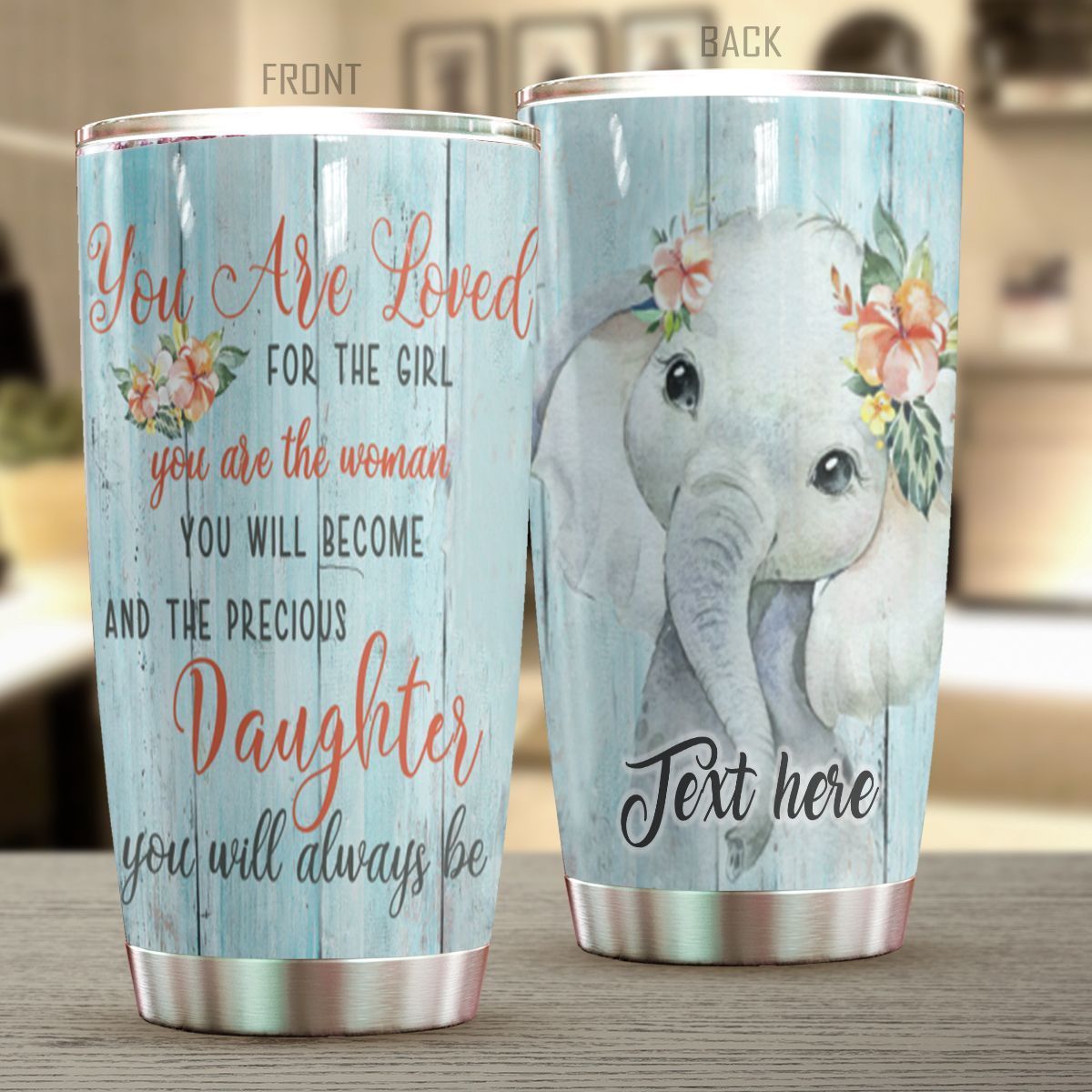 Personalized Elephant You Are Loved For The Girl Stainless Steel Tumbler Perfect Gifts For Elephant Lover Tumbler Cups For Coffee/Tea, Great Customized Gifts For Birthday Christmas Thanksgiving