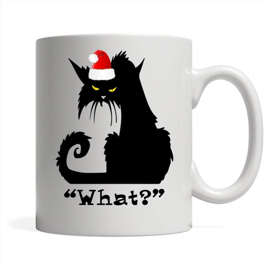 What_ Christmas Gift, Angry Cat, Black Cat, Kitten Lover – Full-Wrap Coffee White Mug