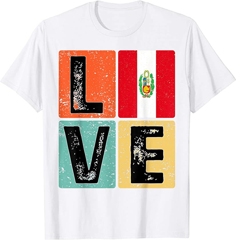 Vintage Retro I Love Peru Flag for Peruvian Pride Gift T-Shirt