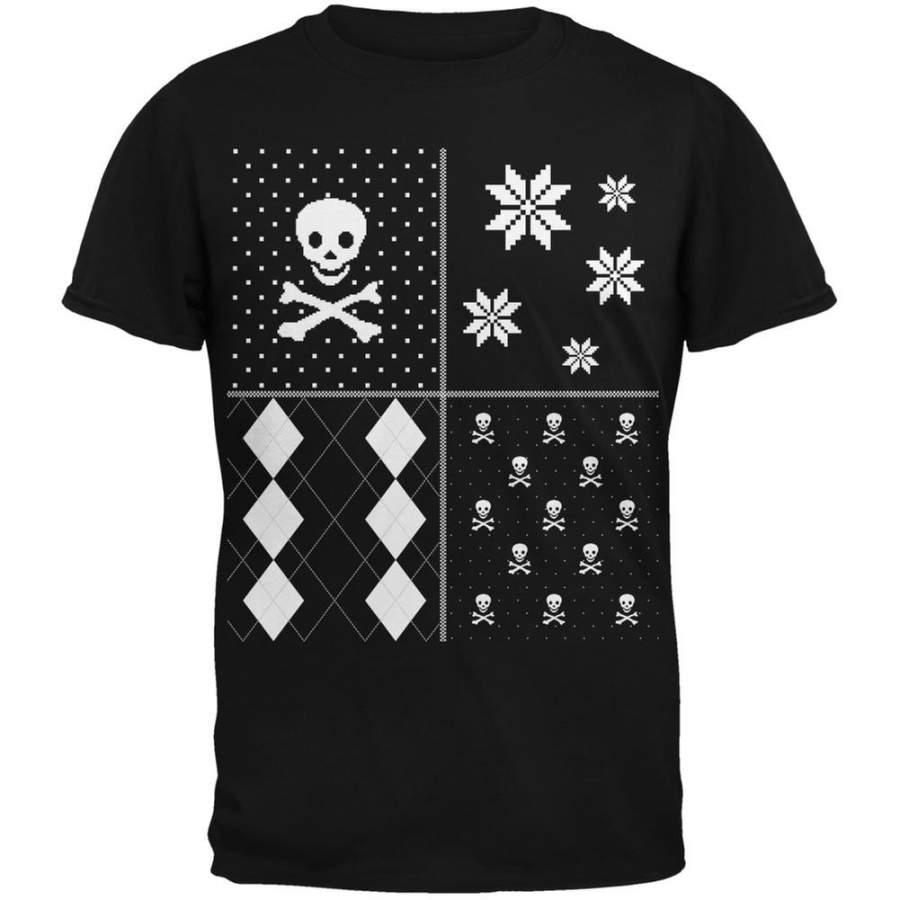 Skull and Crossbones Festive Blocks Ugly Christmas Sweater Black Youth T-Shirt