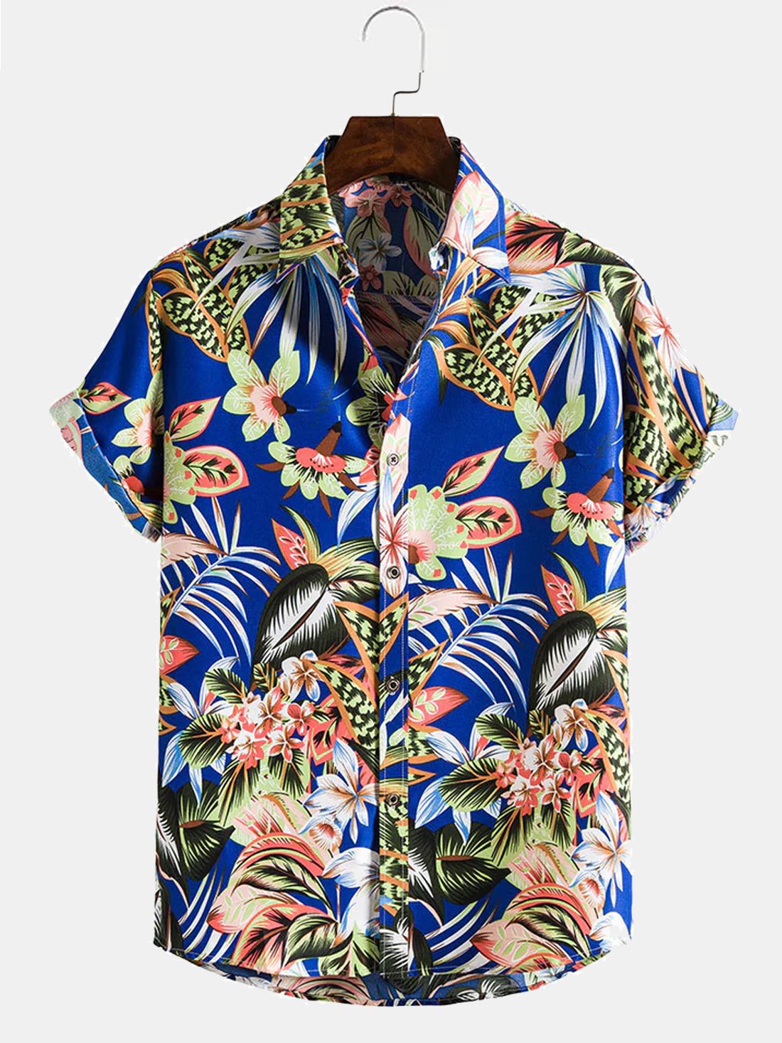 Hawaii Shirt Tropical Floral Print Blue Cotton Blend Short Sleeve Ha18558