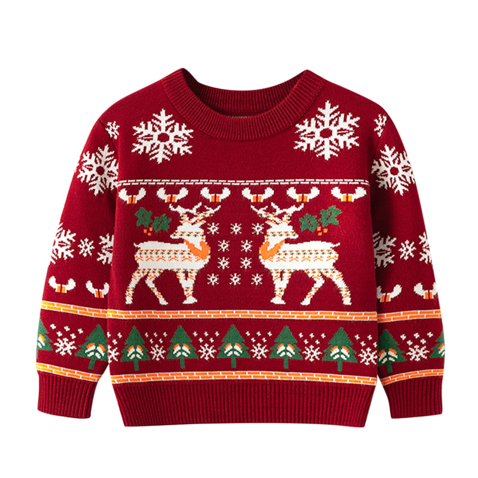 Children’s Tops Christmas Cartoon Deer Snowflake Sweater Long Sleeve Warm Knitted Pullover Knitwear Xmas Tops Fashion Leisure alx