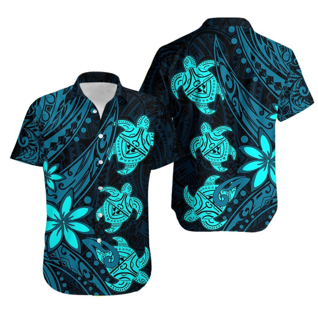 Three Turtles Hawaii Shirt With Polynesian Tattoo Blue Ha58712