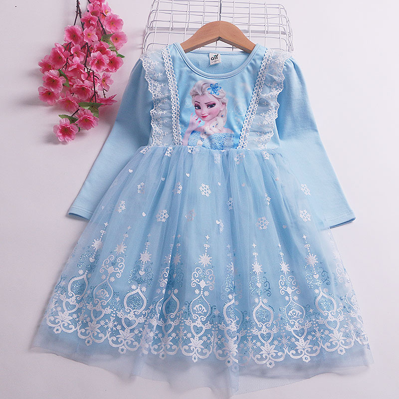 2022 New Elsa Princess Dress Girls Dress Spring and Autumn Dress Long-sleeved Children’s Western Style Elsa Frozen Dress 3-9Y alx