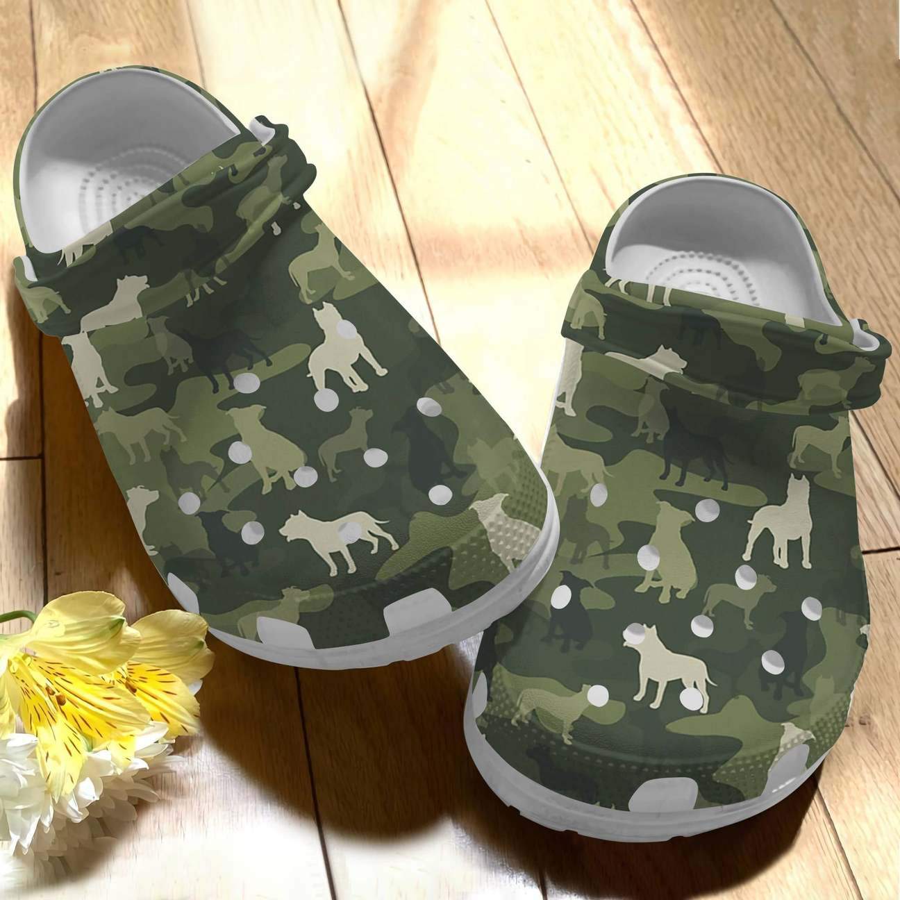 Pitbull Personalized Clog, Custom Name, Text Pitbull Camouflage, Fashion Style For Women, Men, Kid, Print 3D