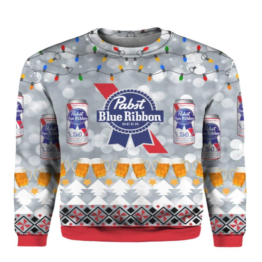 Pabst Blue Ribbon Beer 3D Print Ugly Christmas Sweater Thanksgiving Day 2022 Gift