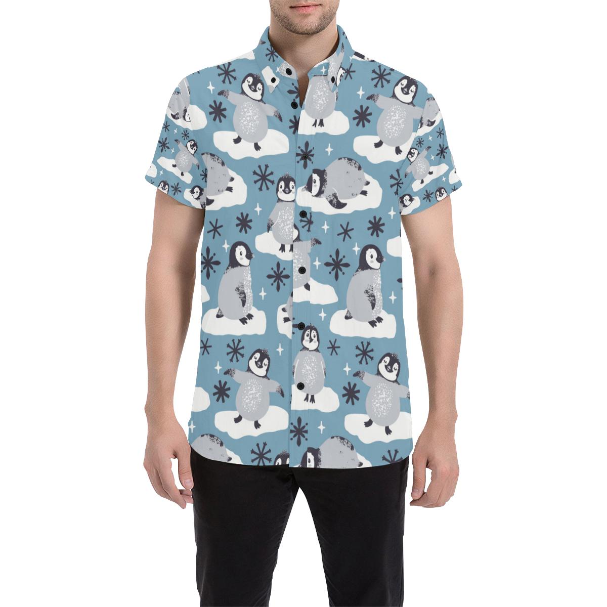 Penguin Pattern Print Design A05 Men Button Up Shirt