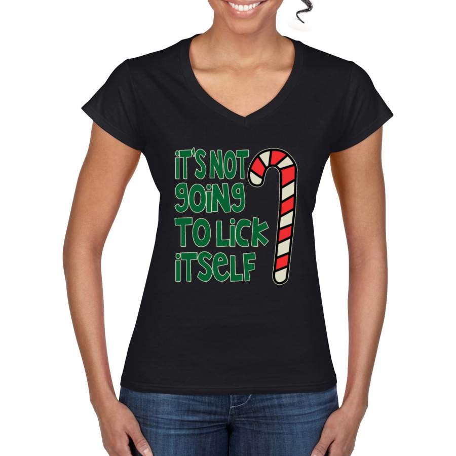 Candy Cane Not Going to Lick Itself Christmas Womens V-Neck Tee